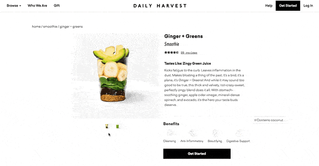 Daily harvest product page example